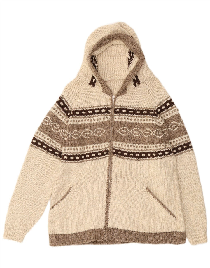 VINTAGE Suéter cárdigan con capucha para hombre Medio Off White Fair Isle