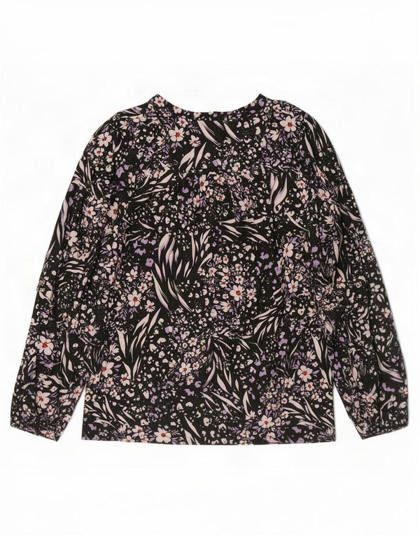 Marks & Spencer Blusa de manga larga para mujer UK 44 Grande Negro Floral