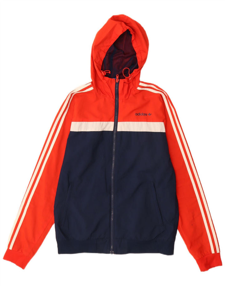 ADIDAS Chaqueta impermeable con capucha para hombre UK 36 Small Rojo Colorblock Poliéster