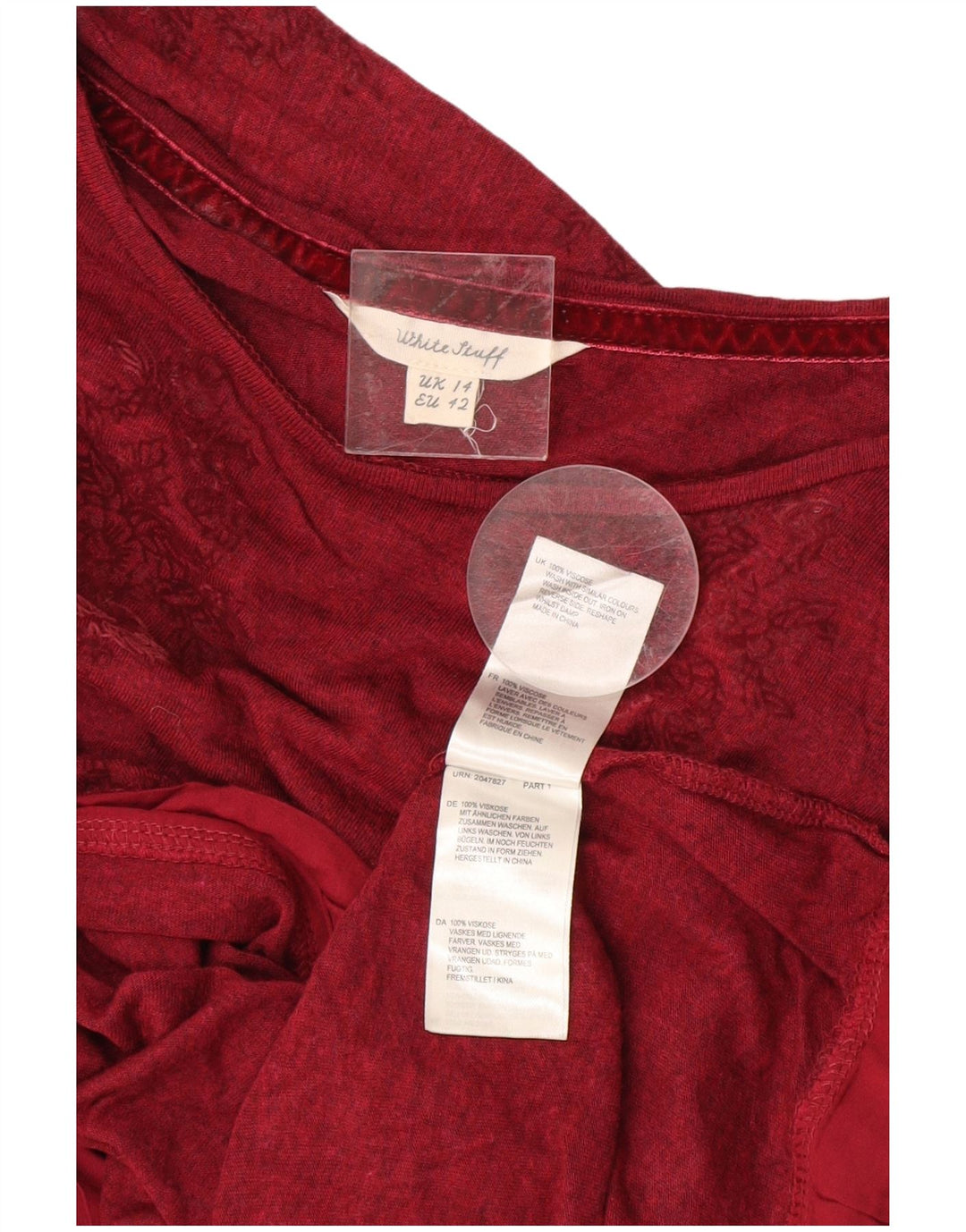 Top corto para mujer de White Stuff, manga larga, talla 44, talla grande, viscosa floral burdeos