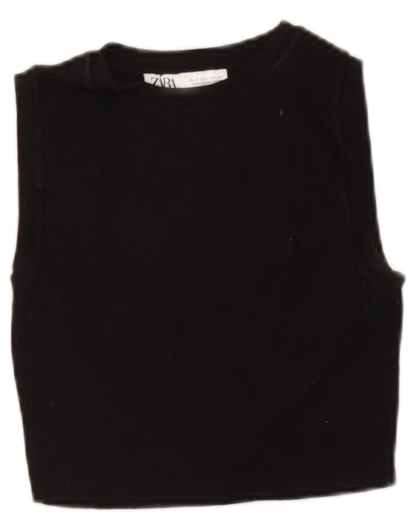 Zara Top corto sin mangas para mujer UK 42 Viscosa negra mediana