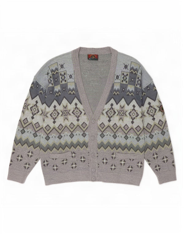Navigare Suéter tipo cárdigan para hombre 2XL Lana de cordero geométrica gris