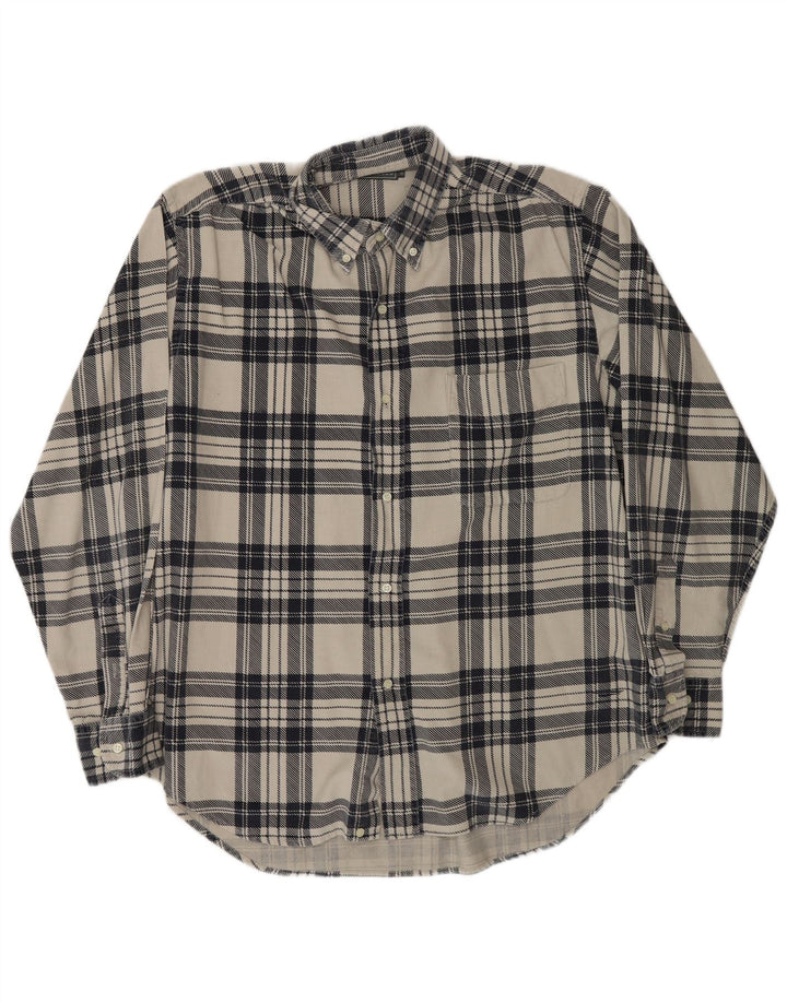 Blanc Bleu Camisa De Pana Para Hombre Algodón A Cuadros Blanco Roto Grande