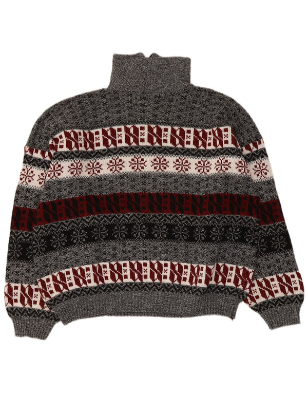 Vintage mujer zip cuello jersey suéter Reino Unido 14 gris medio Fair Isle