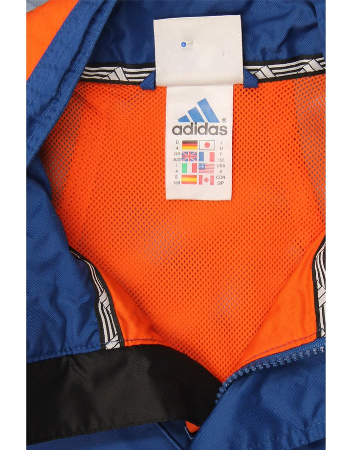 ADIDAS Mens Hooded Rain Jacket UK 36/38 Small Blue Colourblock Polyamide Vintage Adidas and Second-Hand Adidas from Messina Hembry 