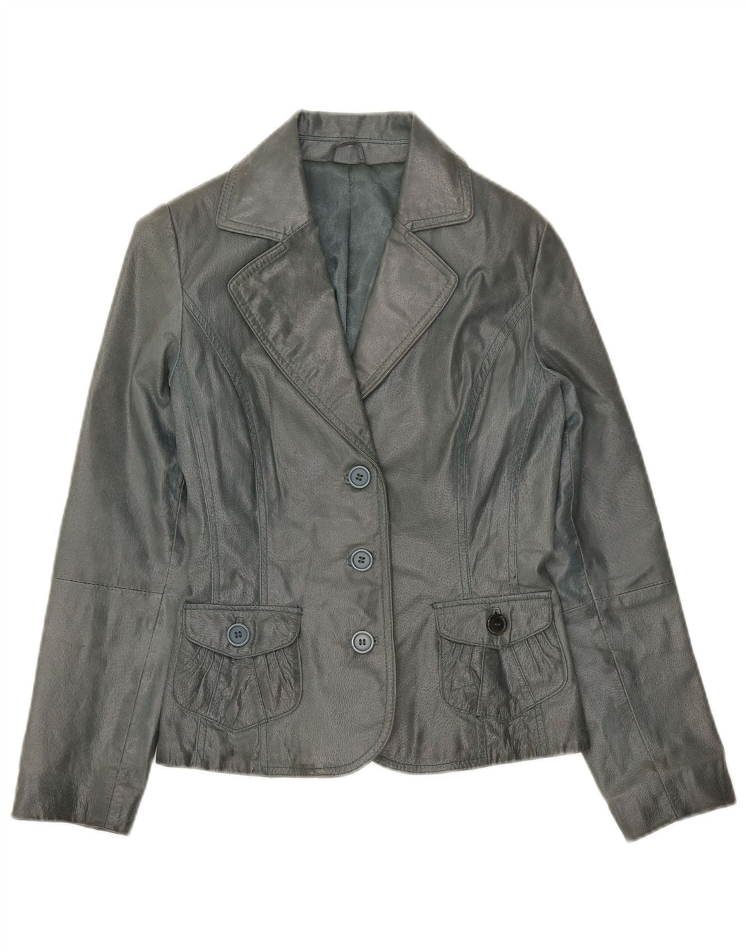 Vintage mujer 3 botones Blazer chaqueta Reino Unido 10 pequeño gris