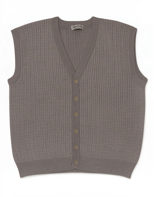 Vintage hombres Cardigan suéter XL gris lana merino