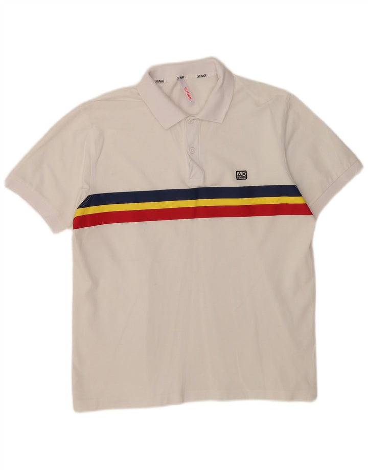 Polo Sun68 para hombre de algodón a rayas blancas grandes