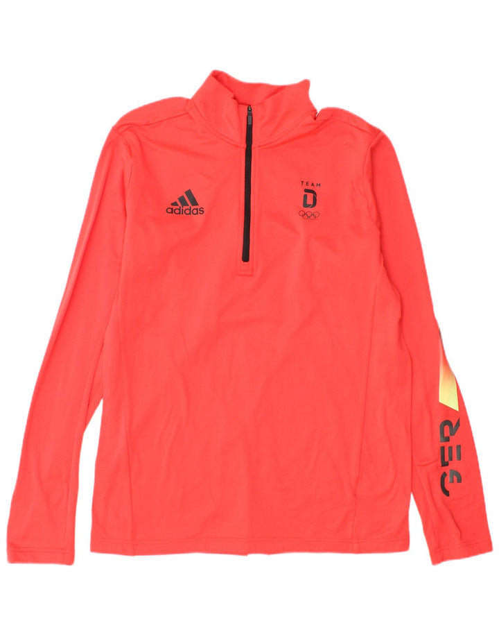 Adidas Hombre Gráfico Zip Cuello Jersey Chándal Top Medio Rojo Poliéster