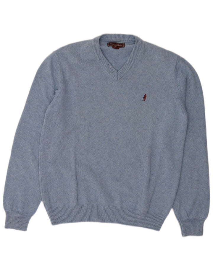 MARLBORO CLASSICS Jersey con cuello en V para hombre de lana azul grande
