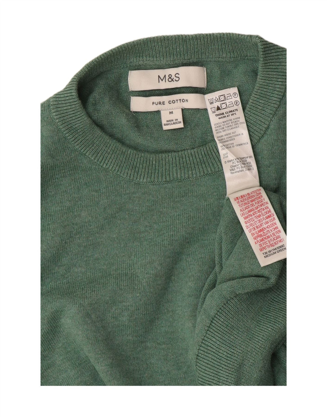 Marks & Spencer Jersey de cuello redondo para hombre de algodón verde medio
