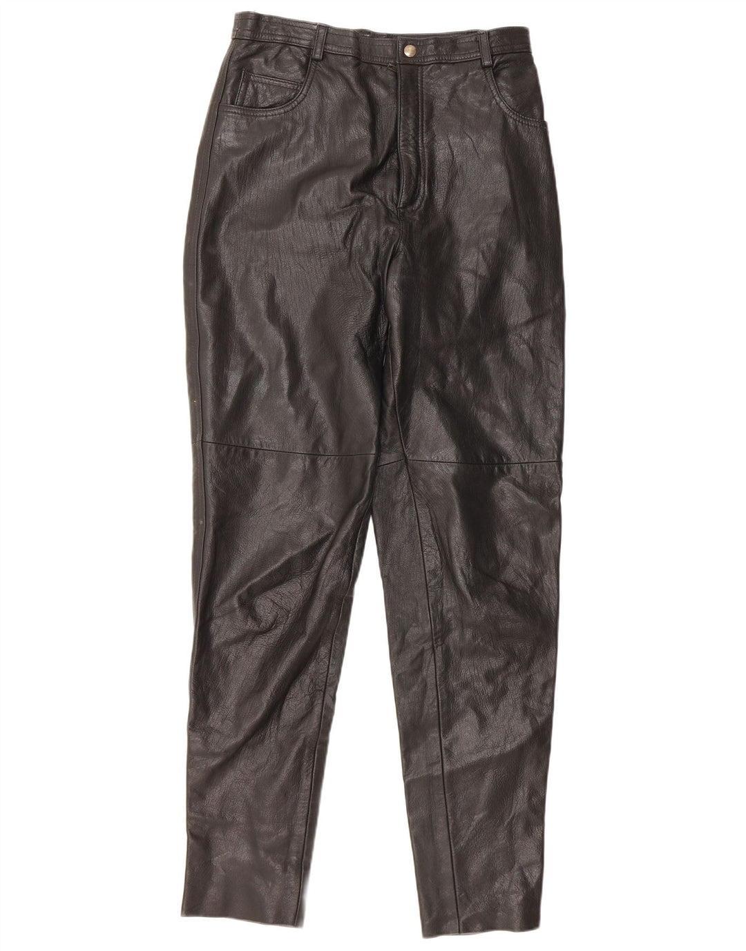 VINTAGE Pantalones de cintura alta para mujer IT 46 Grande W28 L32 Cuero negro