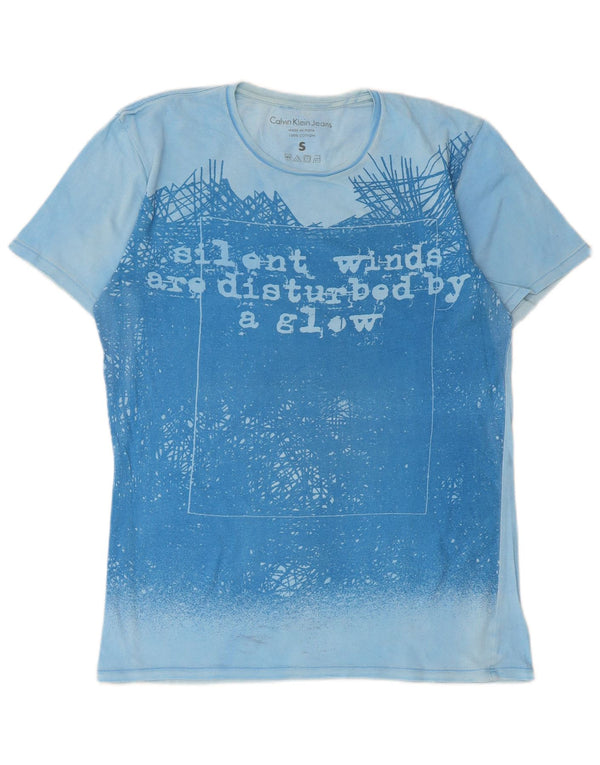 Calvin Klein Jeans Camiseta gráfica para mujer Top UK 10 Small Blue Cotton