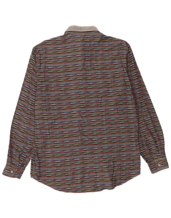 Camisa vintage para hombre talla 41 16 algodón a rayas gris grande