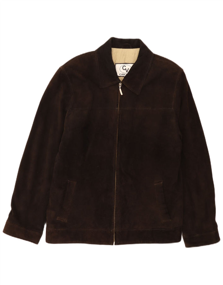 Vintage hombres ante bomber chaqueta Reino Unido 40 cuero marrón grande