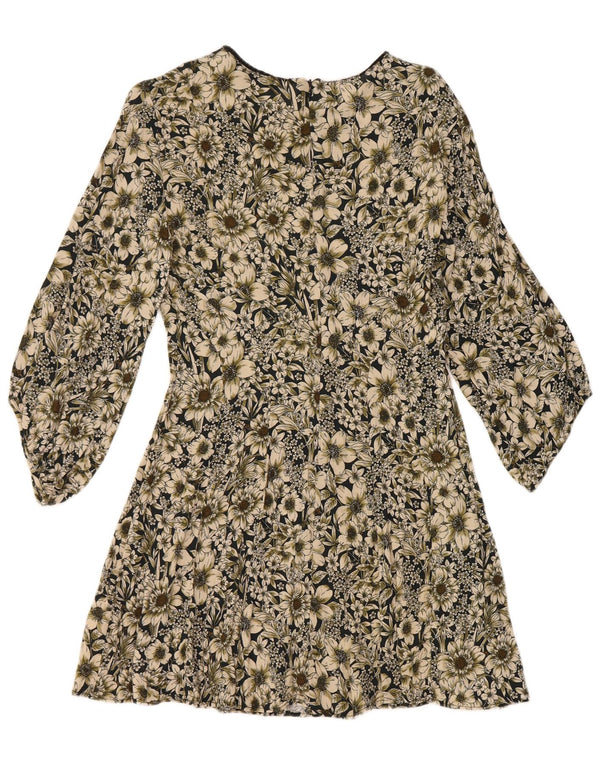 Zara Vestido acampanado de manga 3/4 para mujer UK 44 Grande Multicolor Floral
