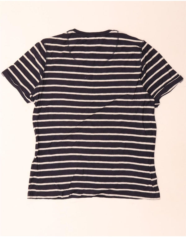 Jack & Jones Mens T-Shirt Top Large Navy Blue Striped
