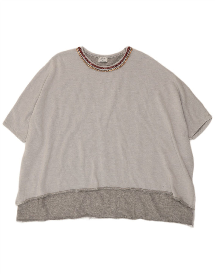 Zara Mujer Trafaluc Camiseta Extragrande UK 44 Poliéster Gris Medio