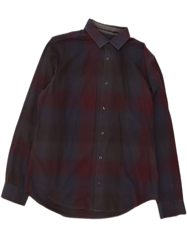 Camisa Calvin Klein Hombre Algodón A Cuadros Burdeos Medio