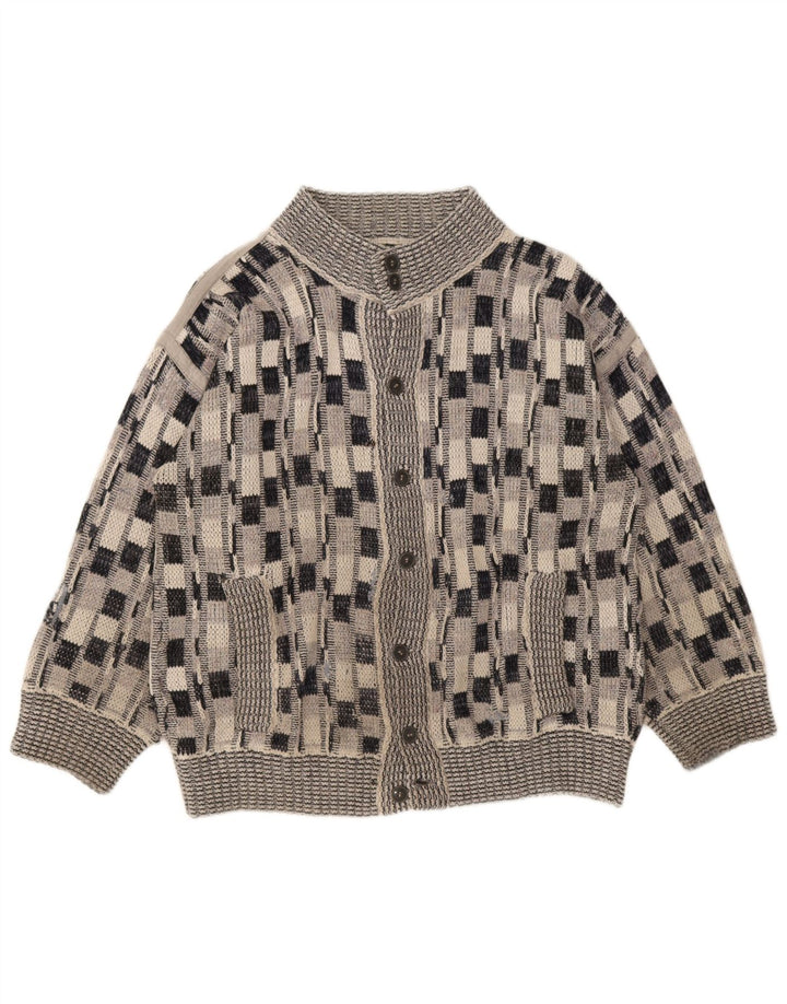 Vintage hombres Cardigan suéter grande gris cheque
