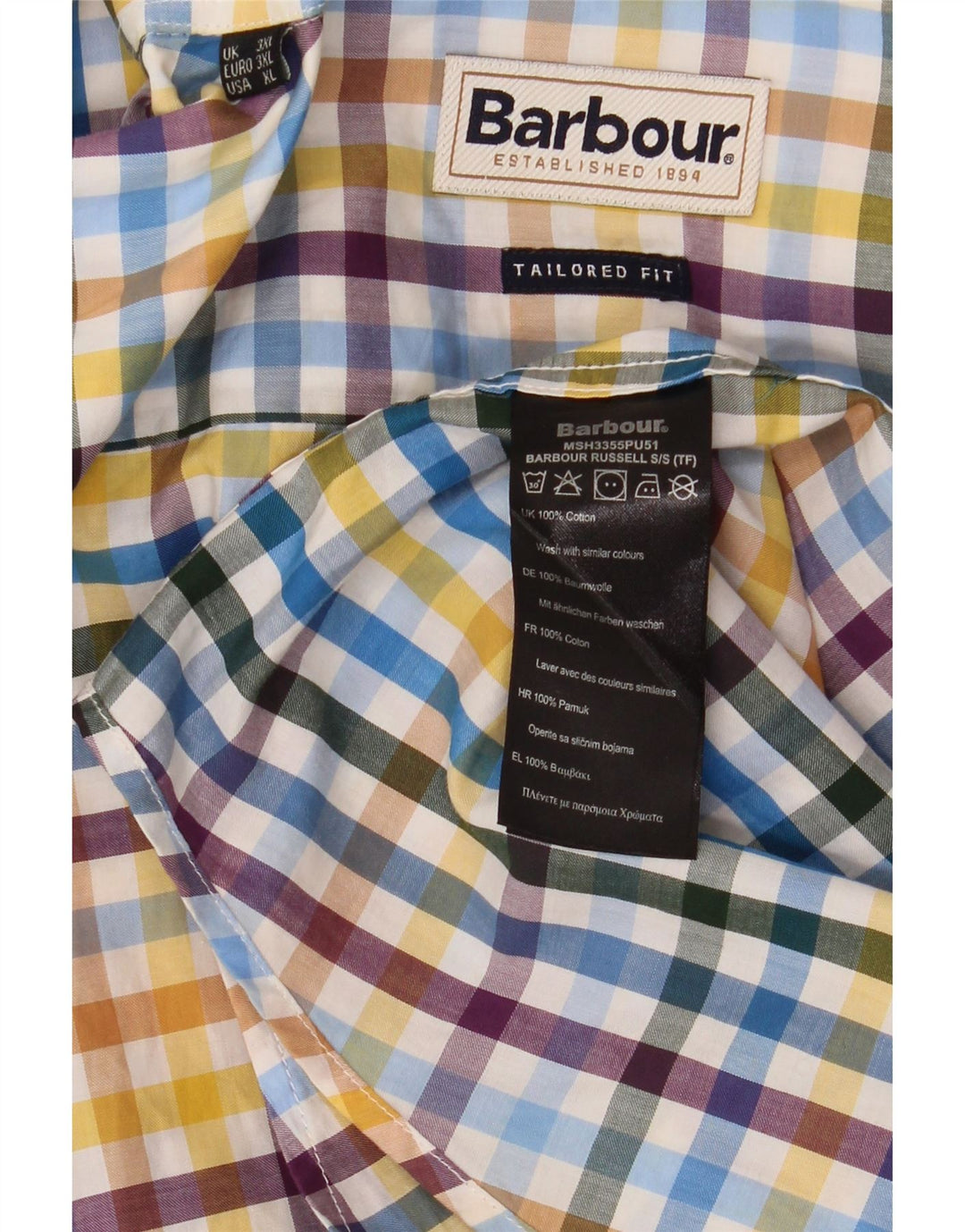 Barbour Camisa De Manga Corta Para Hombre 3XL Algodón Vichy Multicolor Clásico