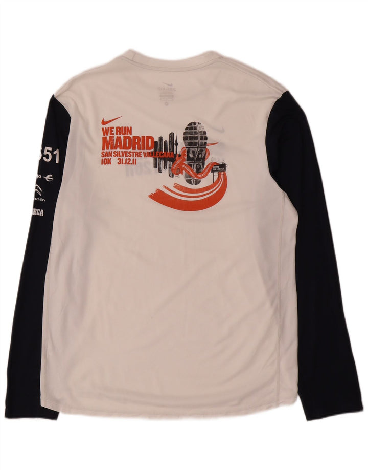 Camiseta con gráfico Dri Fit de manga larga y bloques de color blanco mediano para hombre Nike