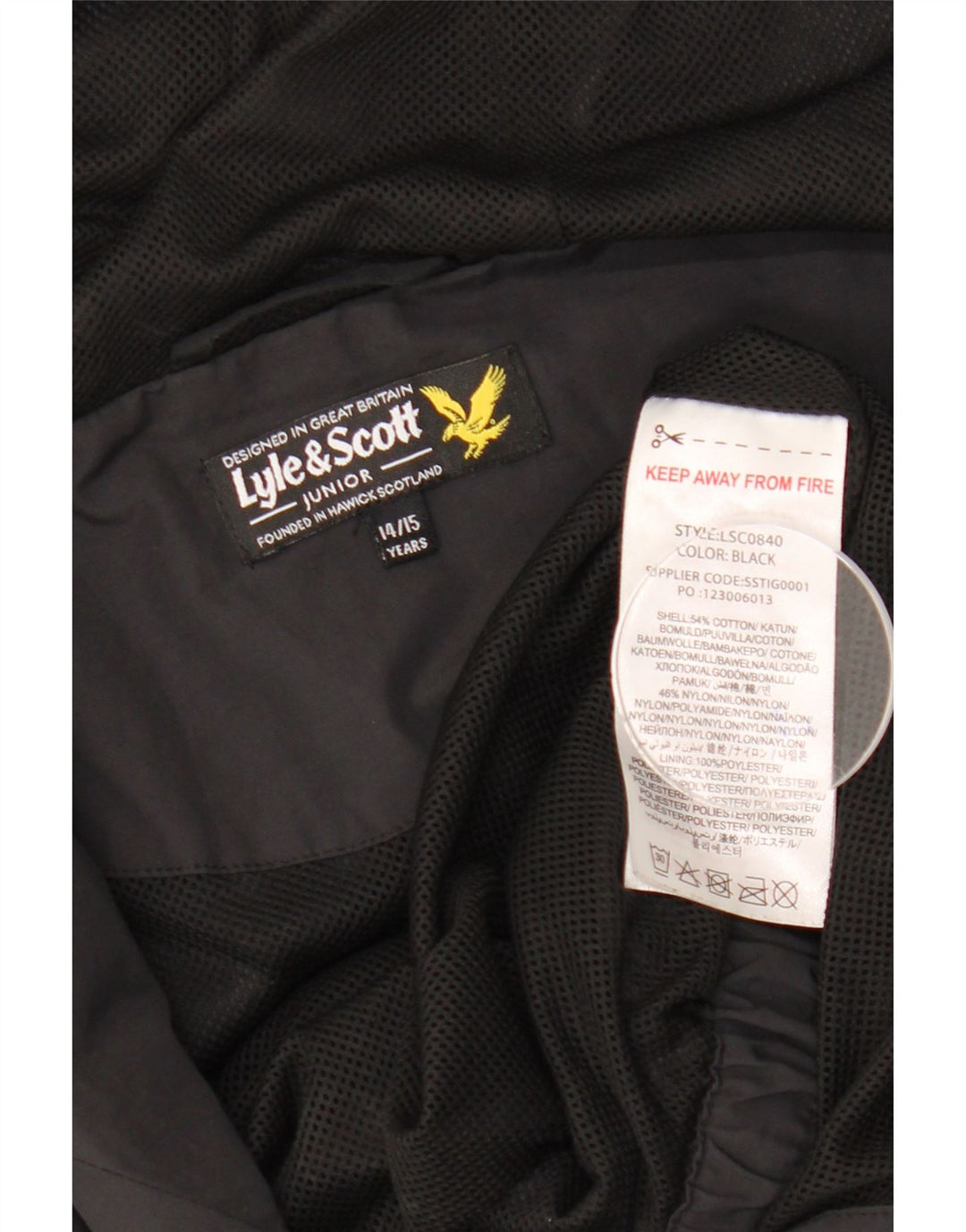 LYLE & SCOTT Cazadora bomber con capucha para niños 14-15 años Negro Algodón