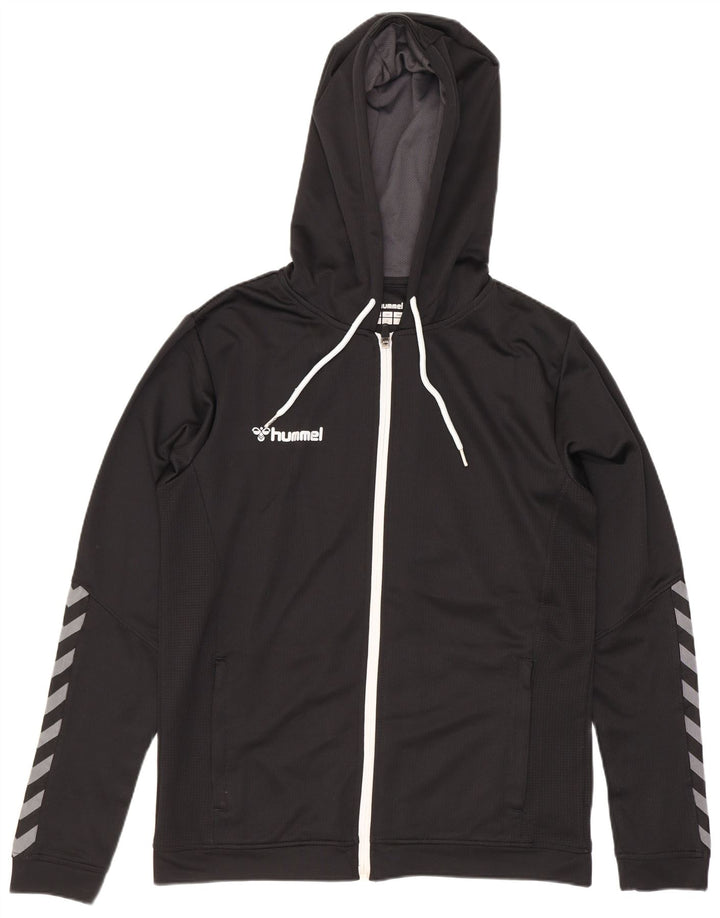 Hummel Suéter con capucha y cremallera gráfica para hombre Poliéster negro mediano
