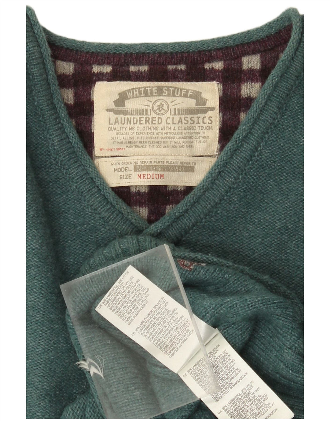 Jersey con cuello en V de lana de cordero verde medio para hombre de White Stuff