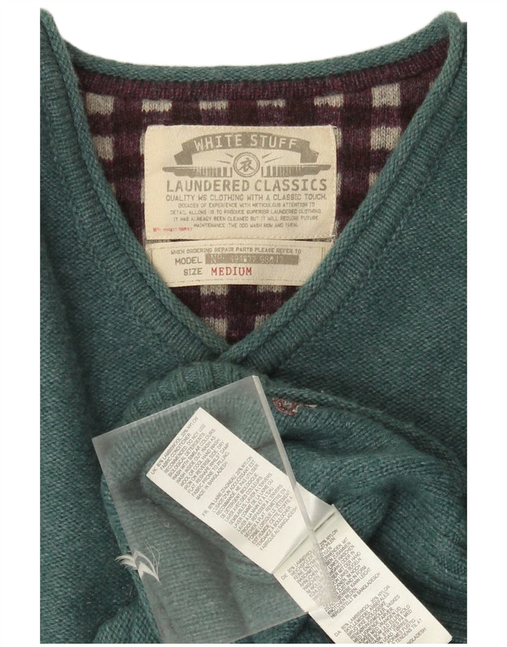 Jersey con cuello en V de lana de cordero verde medio para hombre de White Stuff
