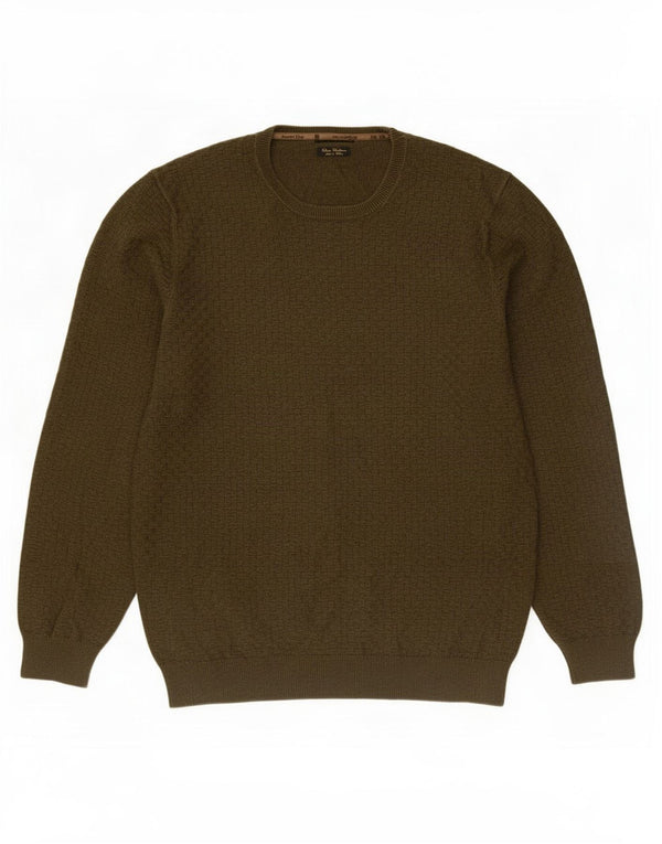 Massimo Dutti Jersey Cuello Redondo Hombre Large Cuadros Verde Algodón