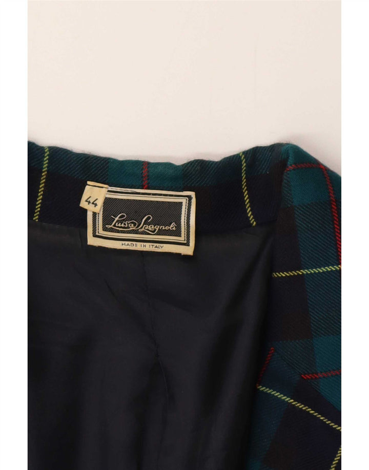 Luisa Spagnoli Chaqueta tipo blazer de 2 botones para mujer IT 44 Lana a cuadros azul medio