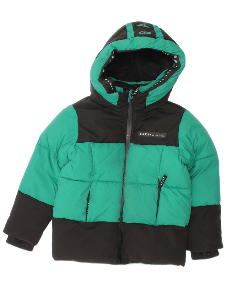 Ted Baker Chaqueta acolchada con capucha y estampado gráfico para niños 4-5 años Bloque de color verde