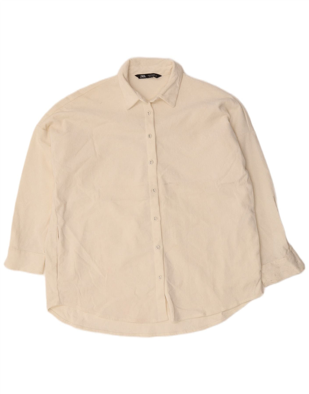 Zara Mujer Camisa De Pana Extragrande UK 10 Small Poliéster Blanco
