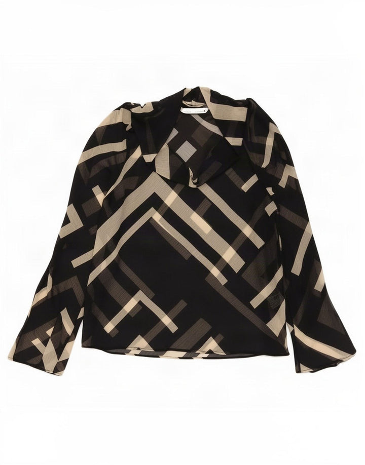 Zara Mujer Blusa Top UK 10 Small Negro Geométrico Poliéster