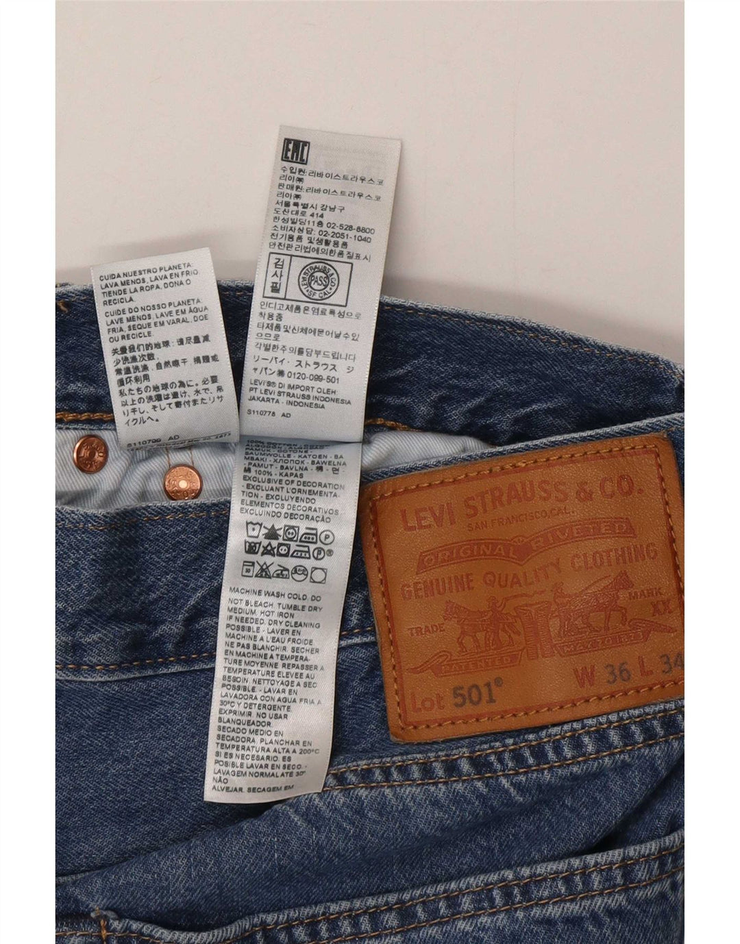 Levi's Hombre 501 Vaqueros Rectos W36 L34 Algodón Azul