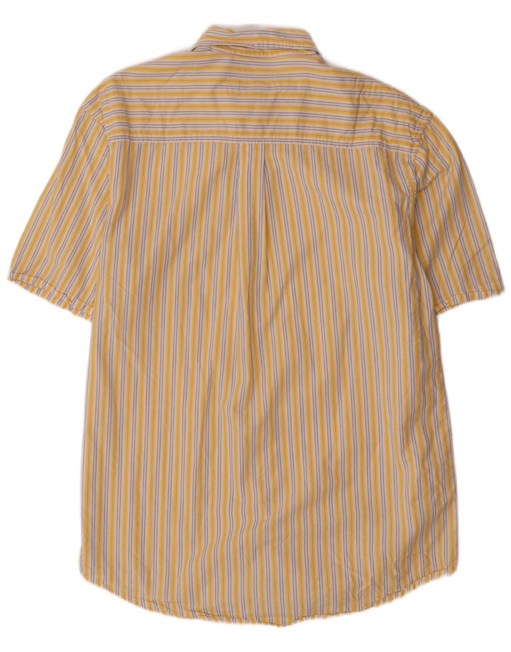 IZOD Camisa de manga corta para hombre de algodón a rayas amarillas medianas