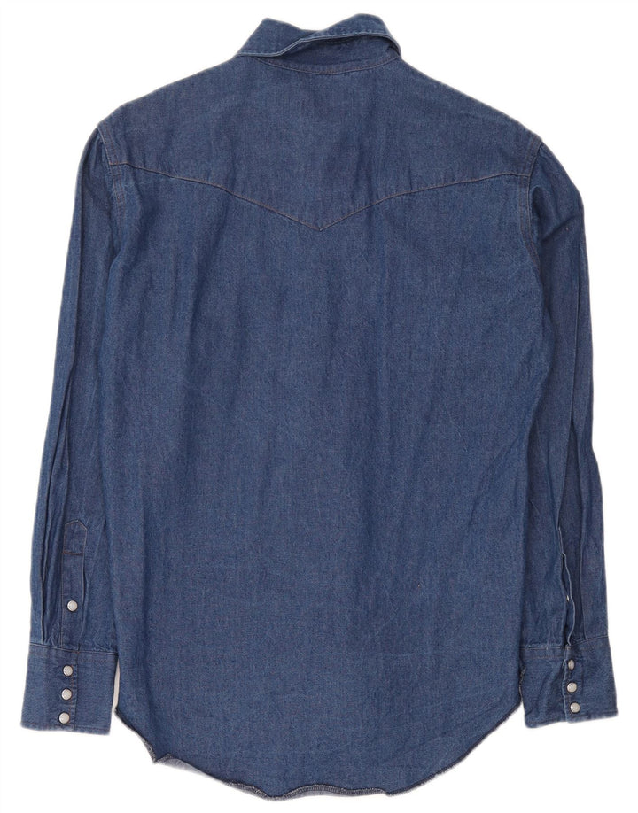 Wrangler Camisa vaquera occidental para hombre, talla 15, algodón azul mediano