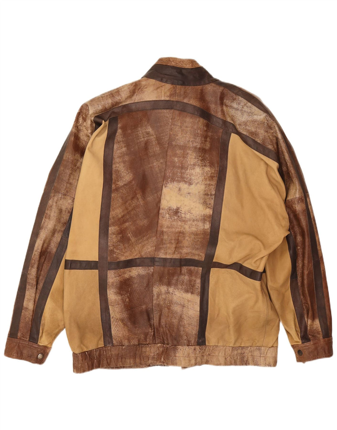 Vintage chaqueta de cuero para hombre Reino Unido 44 2XL marrón Patchwork
