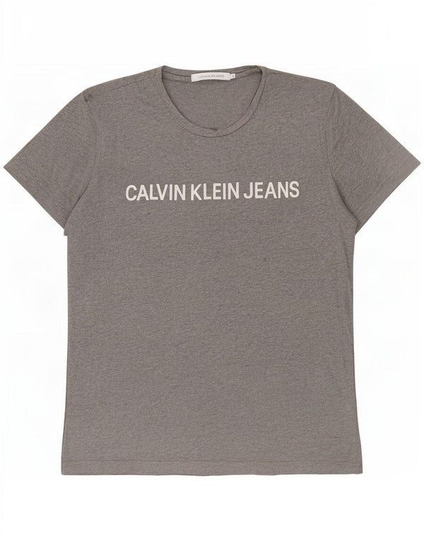 Calvin Klein Jeans Camiseta gráfica para hombre Top grande de algodón moteado gris