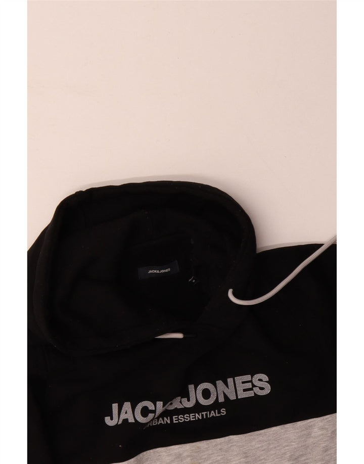 JACK & JONES Hombre Sudadera con capucha gráfica Jumper Small Black Colourblock Cotton