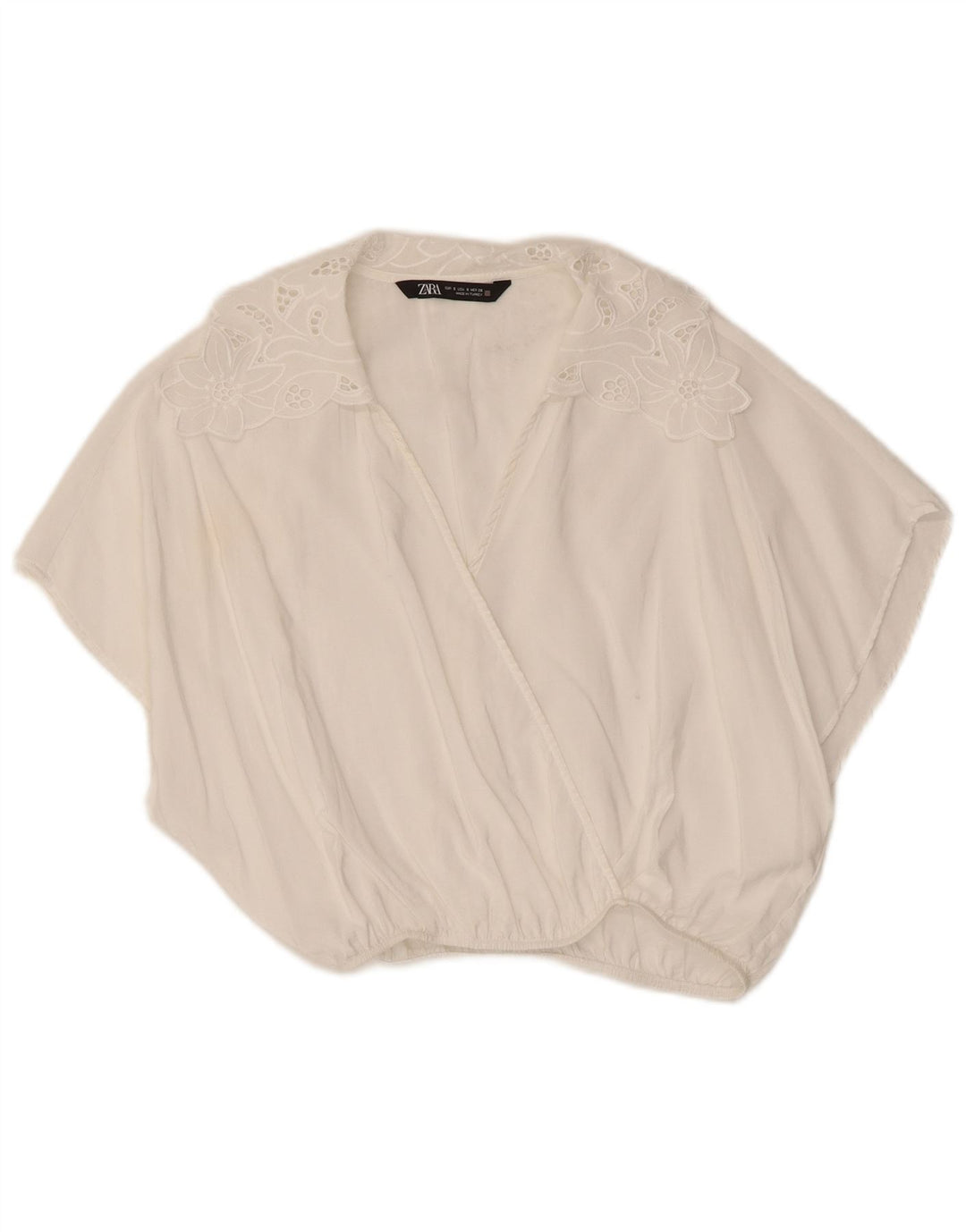 Zara Mujer Crop Blusa Top UK 10 Small Blanco