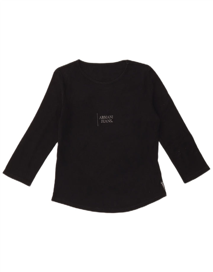 ARMANI JEANS Top gráfico para mujer manga 3/4 UK 12 Mediano Algodón negro