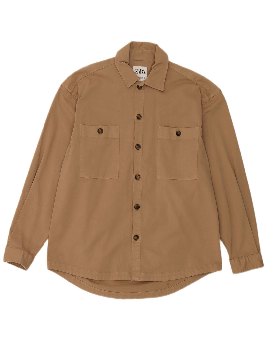 ZARA Hombre Camisa Relaxed Fit Small Algodón Beige