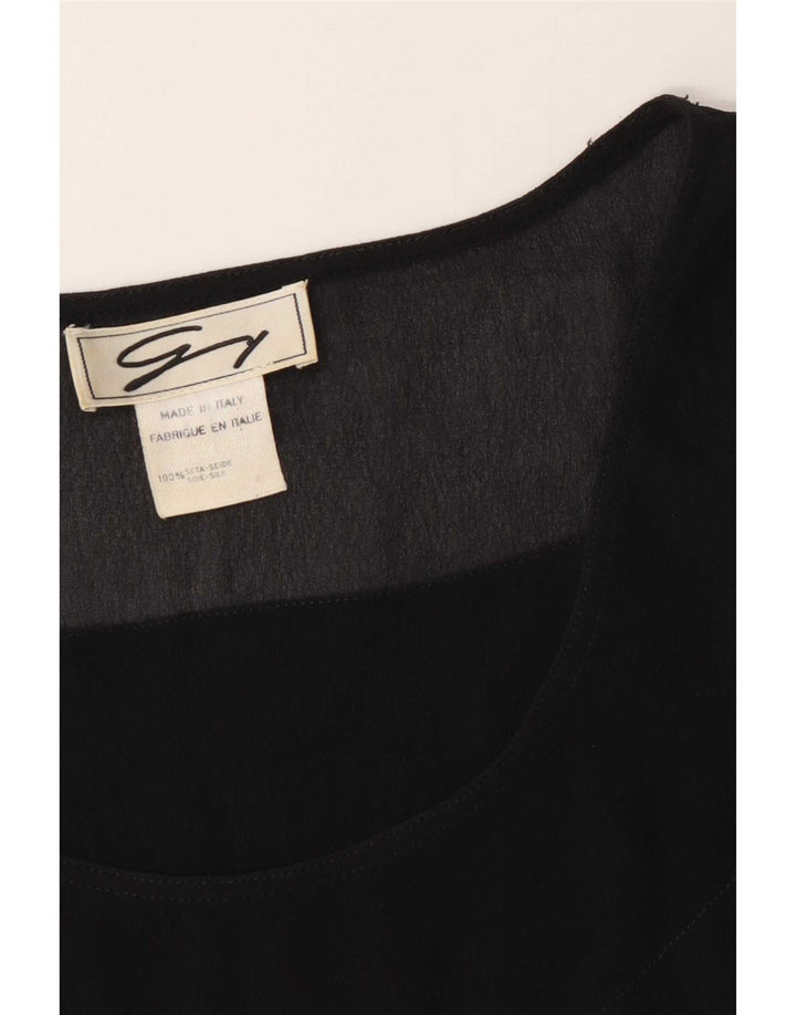 Genny Blusa corta sin mangas para mujer UK 40 Seda negra mediana