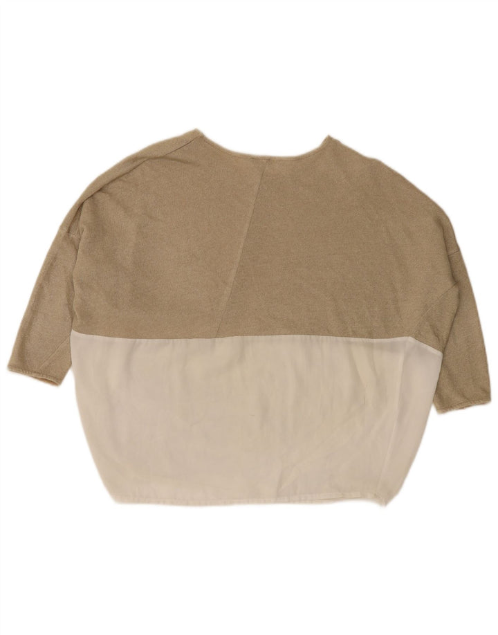 Zara Mujer Top Extragrande Manga 3/4 UK 40 Small Beige Colorblock