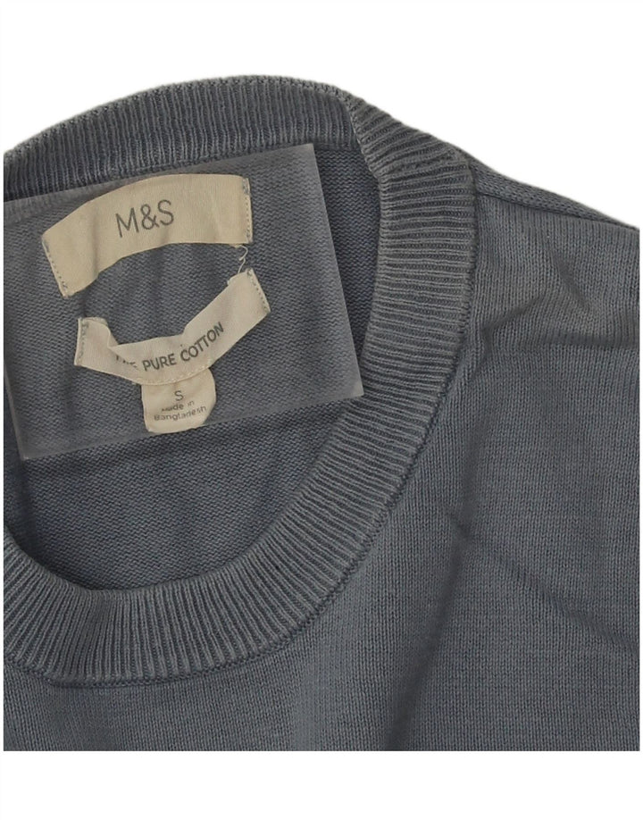 Marks & Spencer Jersey con cuello redondo para hombre, talla pequeña, algodón azul