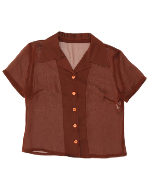 Vintage mujeres ver a través de camisa de manga corta blusa Reino Unido 12 marrón medio