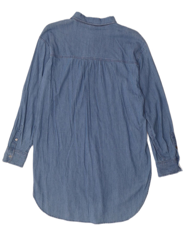 Dkny Vestido camisero vaquero de manga larga para mujer, ropa de playa, talla grande, algodón azul