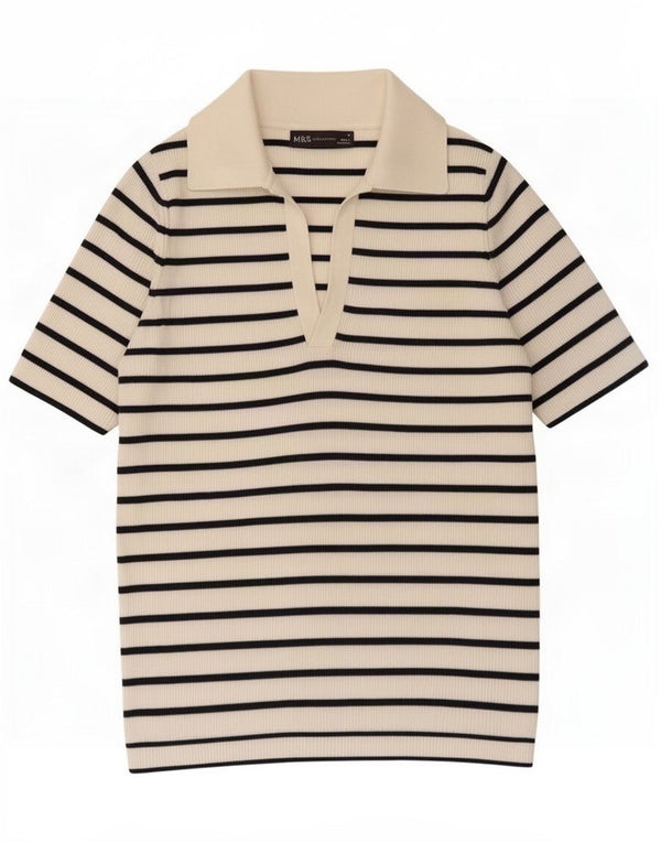 Marks & Spencer Polo para mujer UK 40 Algodón a rayas blanco mediano